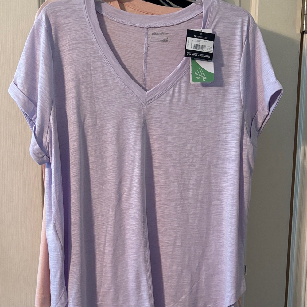 Eddie Bauer Women's Light Purple V-Neck Tee
